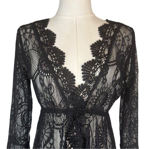 NEW Boho Gypsy XL Beach Goddess Swim Cover Up Black - Picture 5 of 13